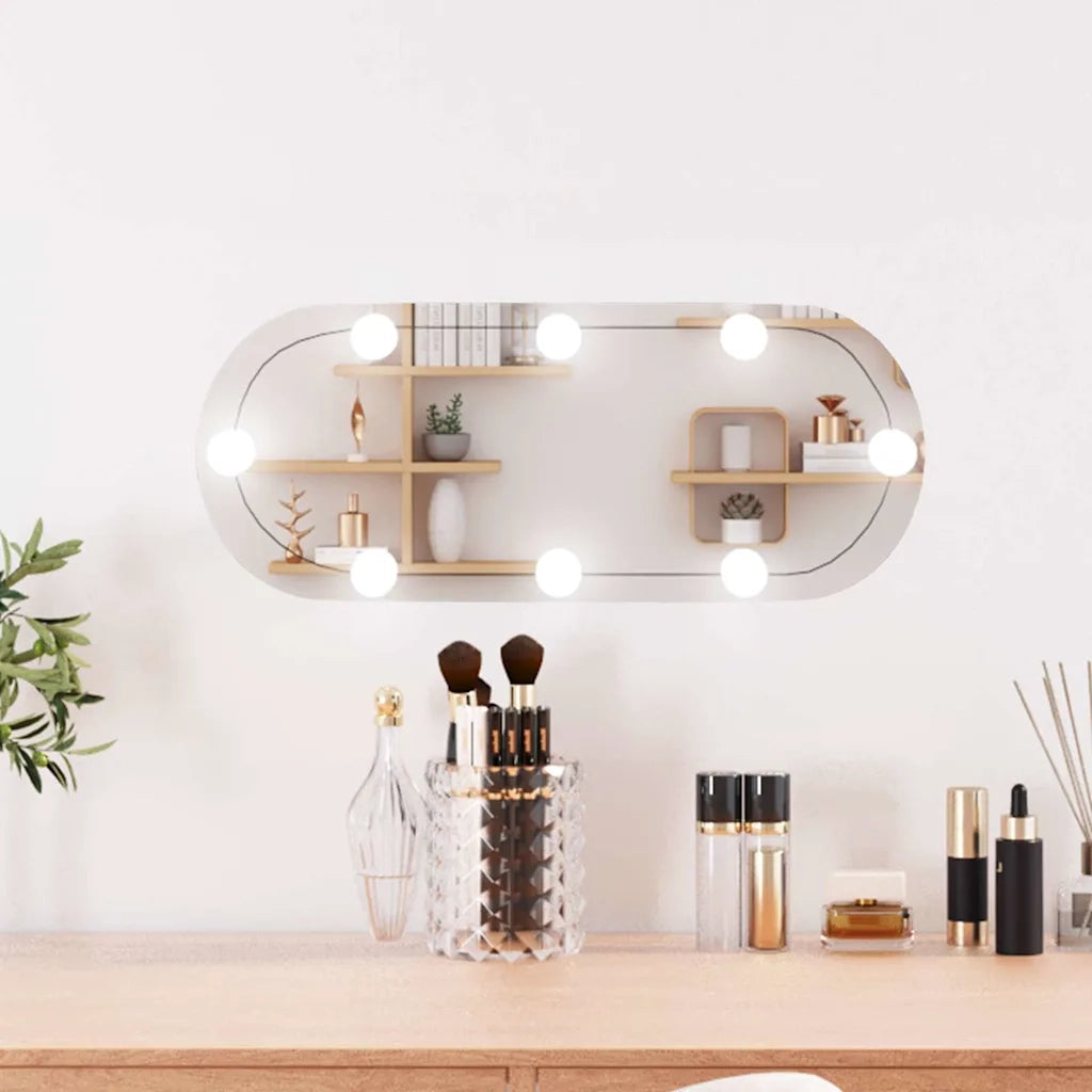 Specchio da Parete con Luci LED-Specchio a Muro-Specchio Decorativo 20x50 cm Vetro Ovale