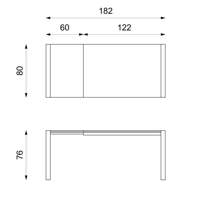 Tavolo Allungabile 122/182x80x76 cm in Metallo con Top in Vetro Grigio