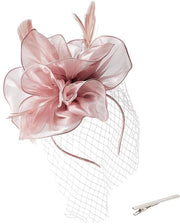 Fascia con Organza Fiore - Cintura per Capelli con Fiori - Velatura per Matrimonio - Accessori per Abito da Cerimonia - Dimensioni 215 x 205 x 13 mm - Rosa - Cappello di Festa
