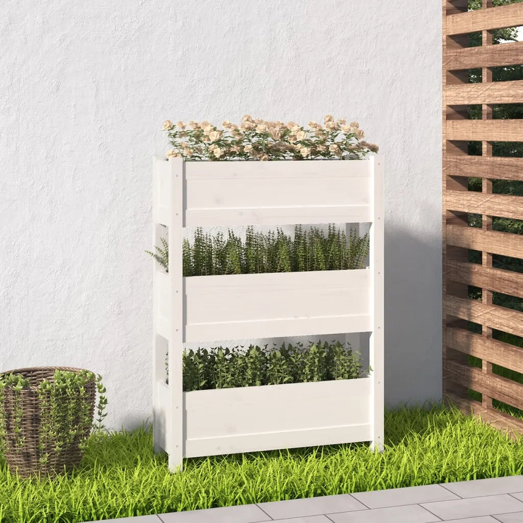 Fioriera-Vaso-Contenitore per Piante Bianca 77x25x104,5 cm in Legno Massello di Pino