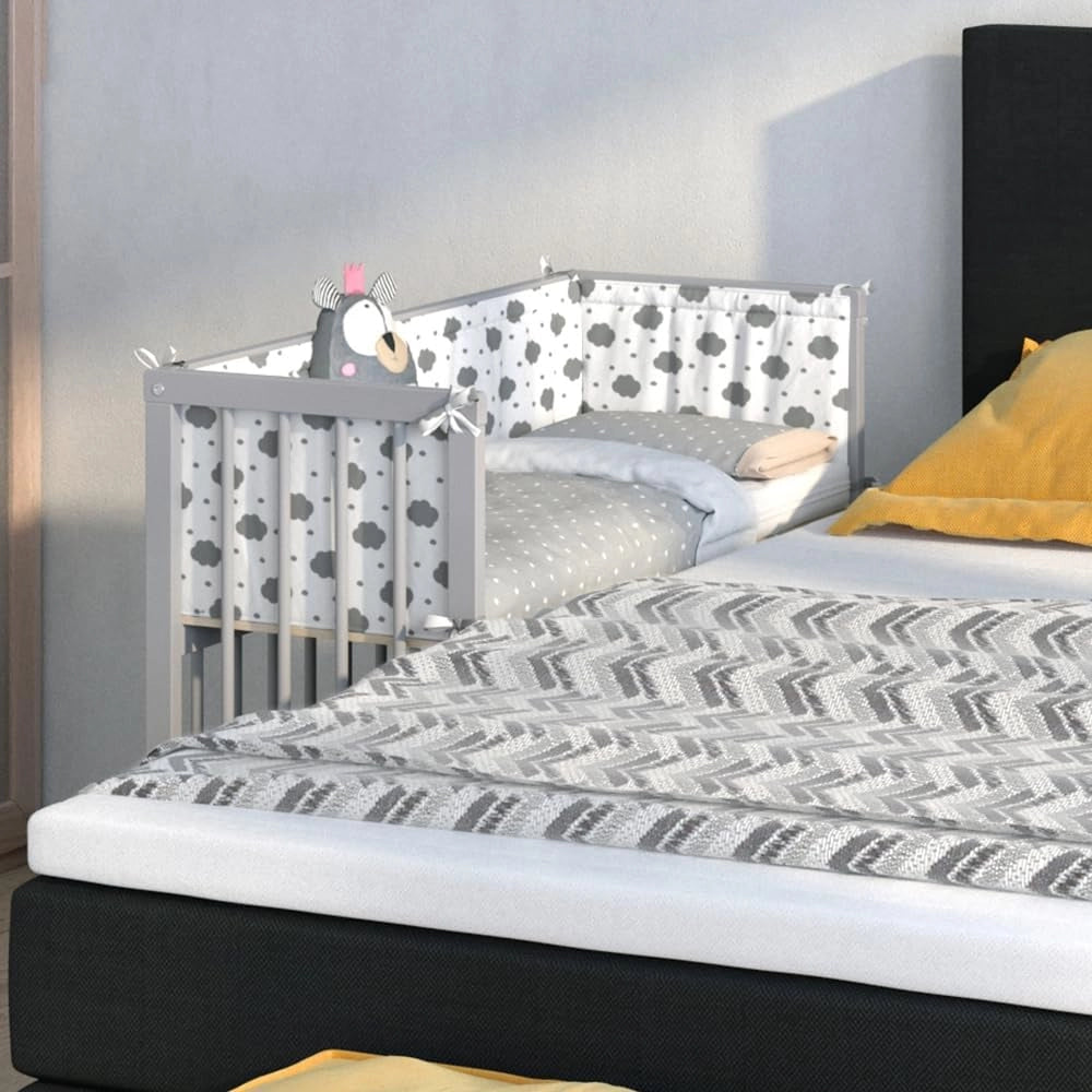 Letto matrimoniale Sophie, Grigio, 94 x 42.5 cm 1 binario laterale, regolabile in altezza con ruote per un facile posizionamento