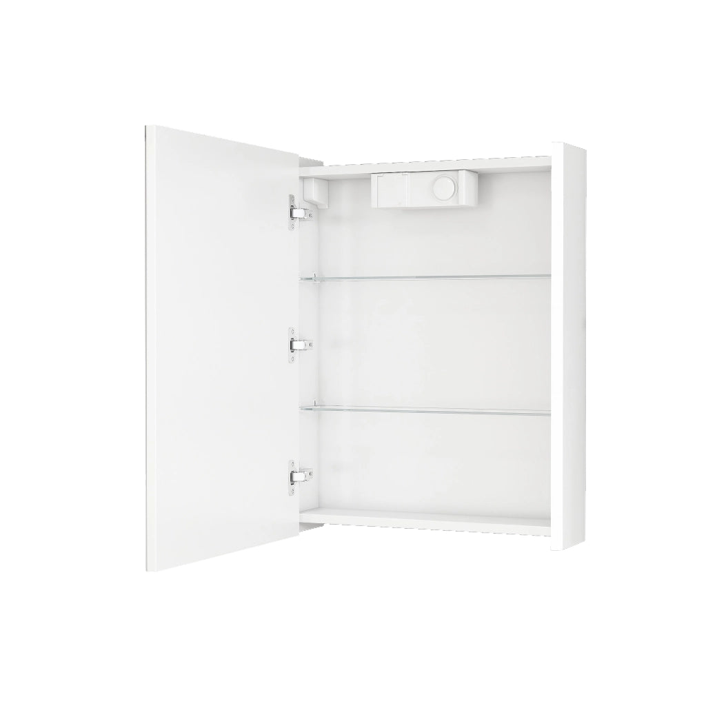 Mobile con specchio con 1 anta, LED e presa francese - per bagno - bianco