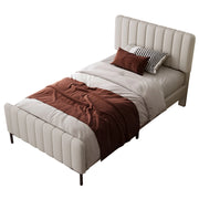 Letto imbottito 90x200 cm; testiera regolabile; lino; grigio beige; (Senza materasso)