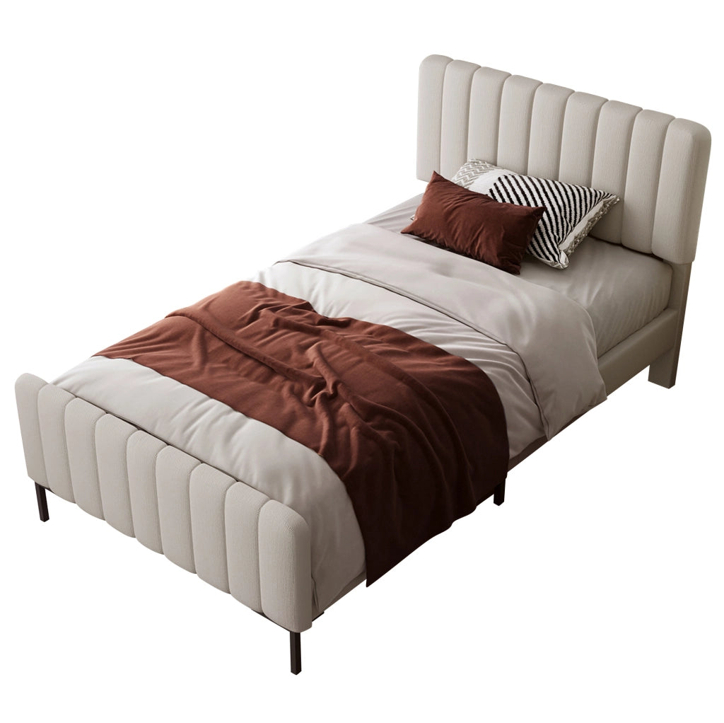 Letto imbottito 90x200 cm; testiera regolabile; lino; grigio beige; (Senza materasso)