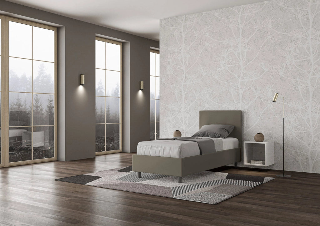 Letto singolo senza rete imbottito 80x200 similpelle cappuccino Adele