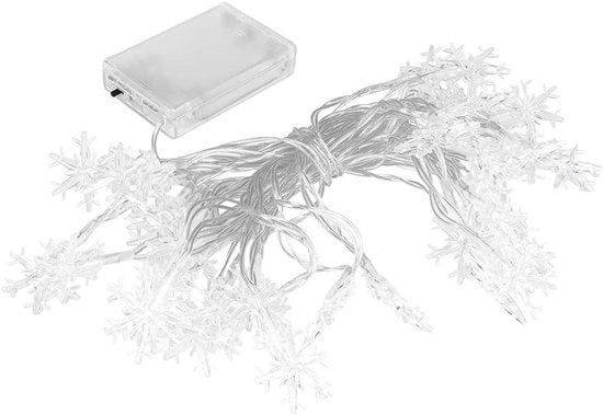 Lampada a LED a forma di fiocco di neve | 40 led | alimentata da batterie | colore caldo bianco | lunghezza cavo 610 cm | inclusa funzione di timer