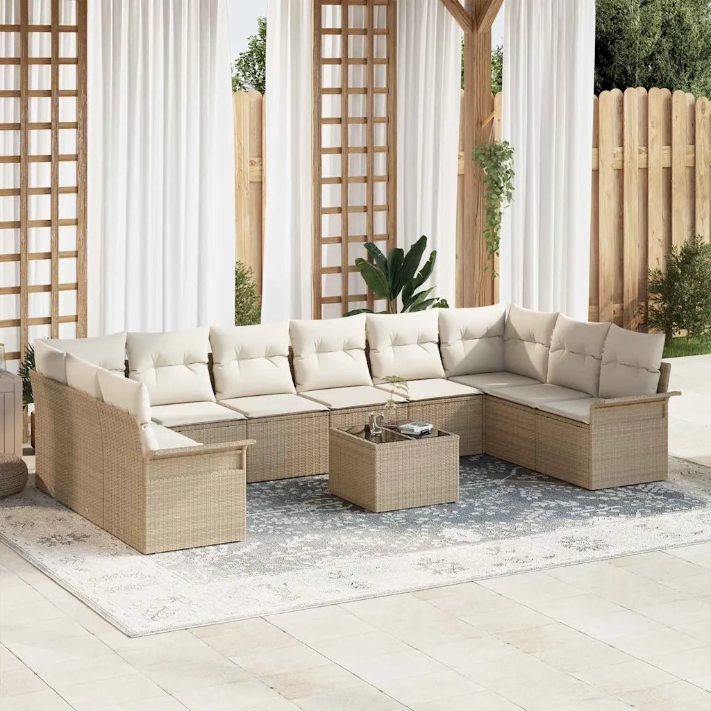 Set Divano da Giardino con cuscino 11 pcs Beige Poly Rattan 3345551