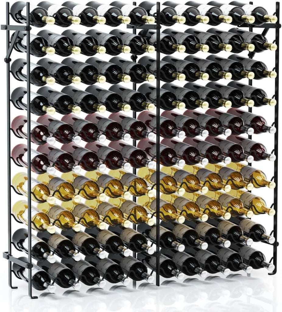 Cantina Portabottiglie in Metallo, Scaffale Espositivo per Vino Stabile Senza Oscillazioni, Porta Vino a 10 Ripiani per 100 Bottiglie, per Bar, Cantina e Sala da Pranzo, 98 x 25,5 x 100 cm
