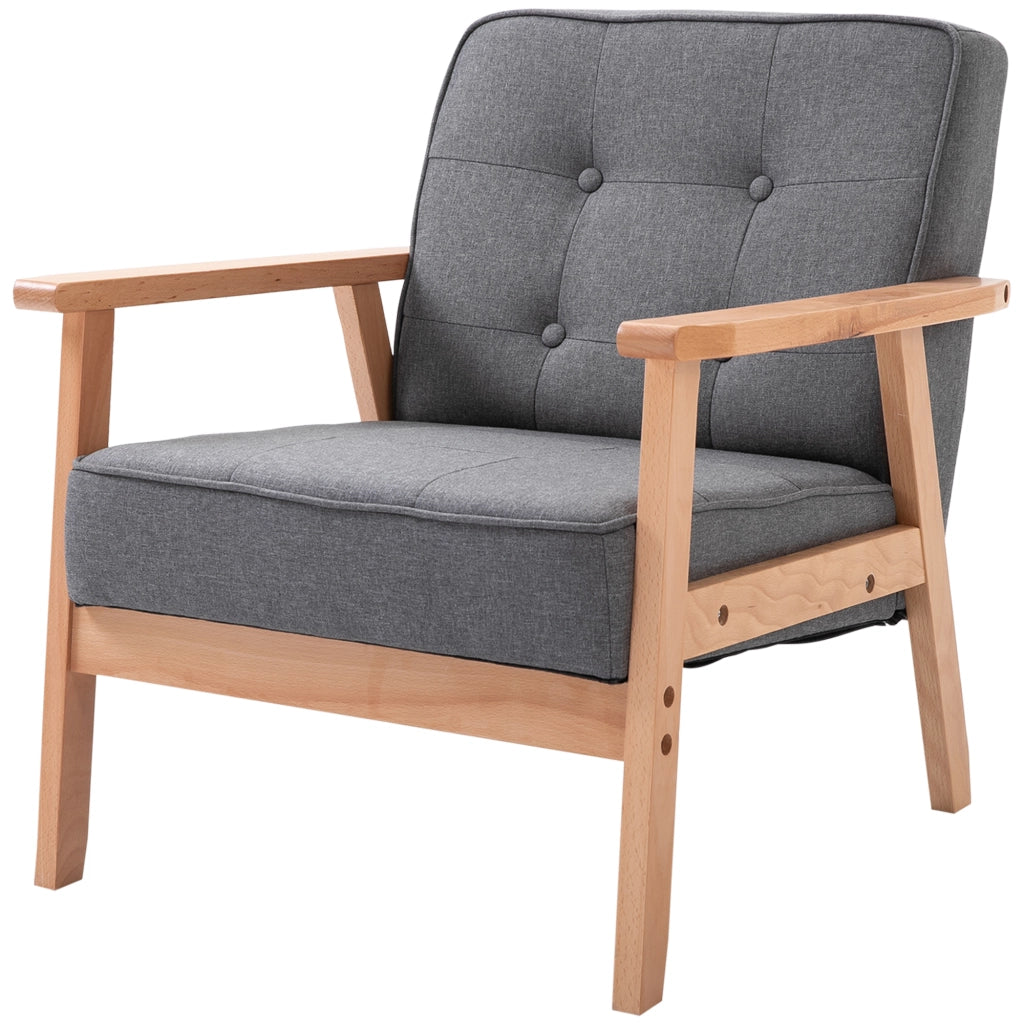 Poltrona Relax in Tessuto Grigio con Gambe in Legno ¨C Minimal ¨C 100x90x85