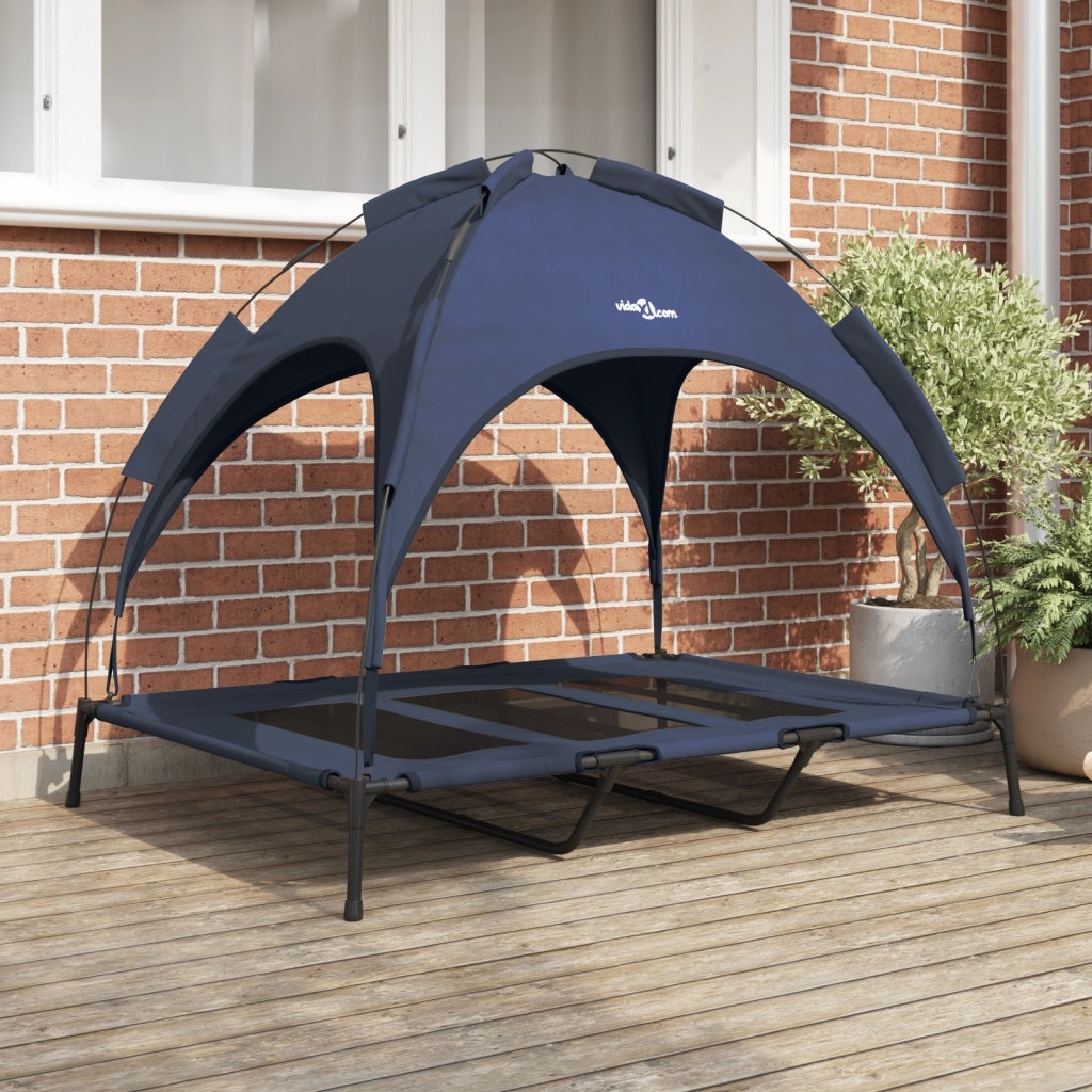 letto rialzato per cani con tettuccio rimovibile blu navy XL in acciaio