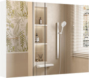 Specchio Bagno Contenitore, Mobiletto Salvaspazio da Parete con 3 Ante e 6 Scomparti, Superficie Effetto Legno e Struttura in Legno Robusta per Bagno e Soggiorno, 87 x 65 x 12,5 cm