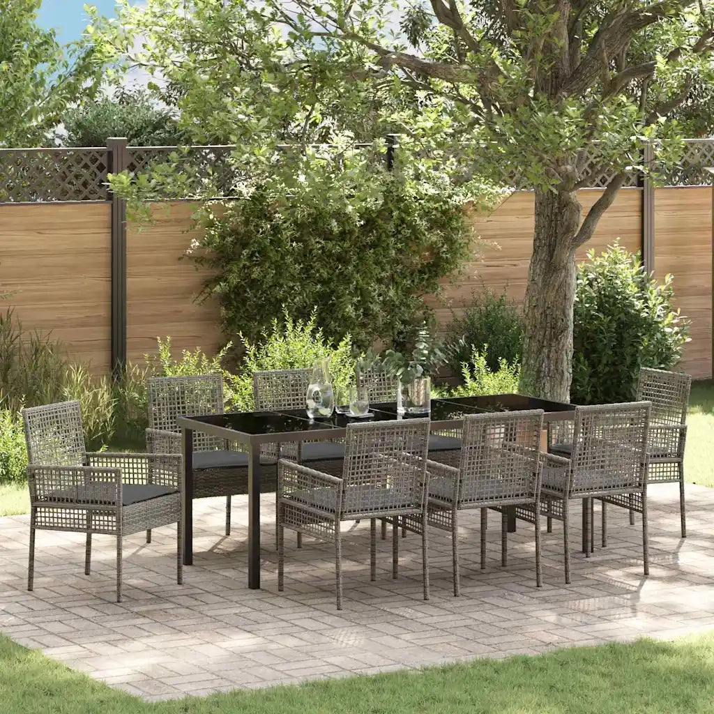 Set da Pranzo per Giardino con cuscino 9 pcs Grigio polyrattan 3379883