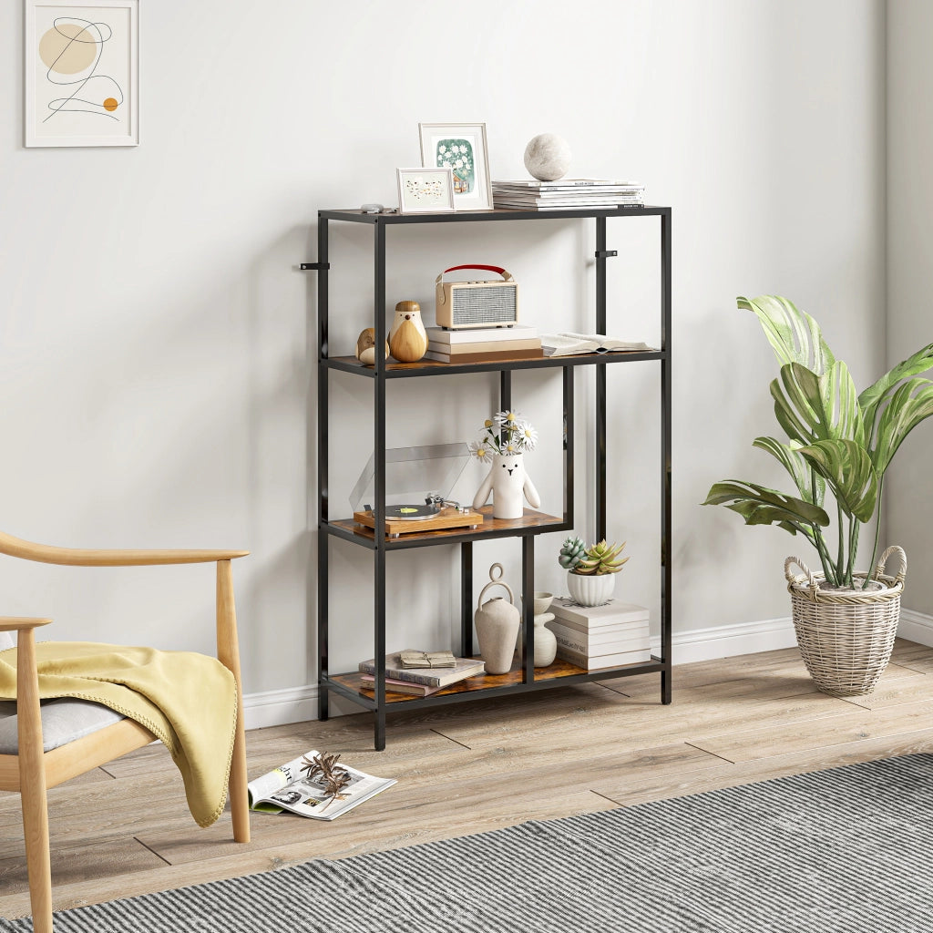 Libreria Industriale 4 Ripiani in Legno e Metallo ¨C zephmum ¨C 77x30x116 cm Marrone