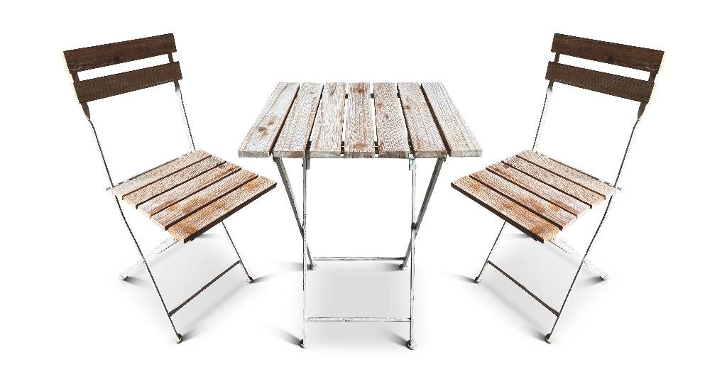 Set da Balcone Giardino Tavolo + 2 Sedie in Ferro e Legno 51 x 51 cm