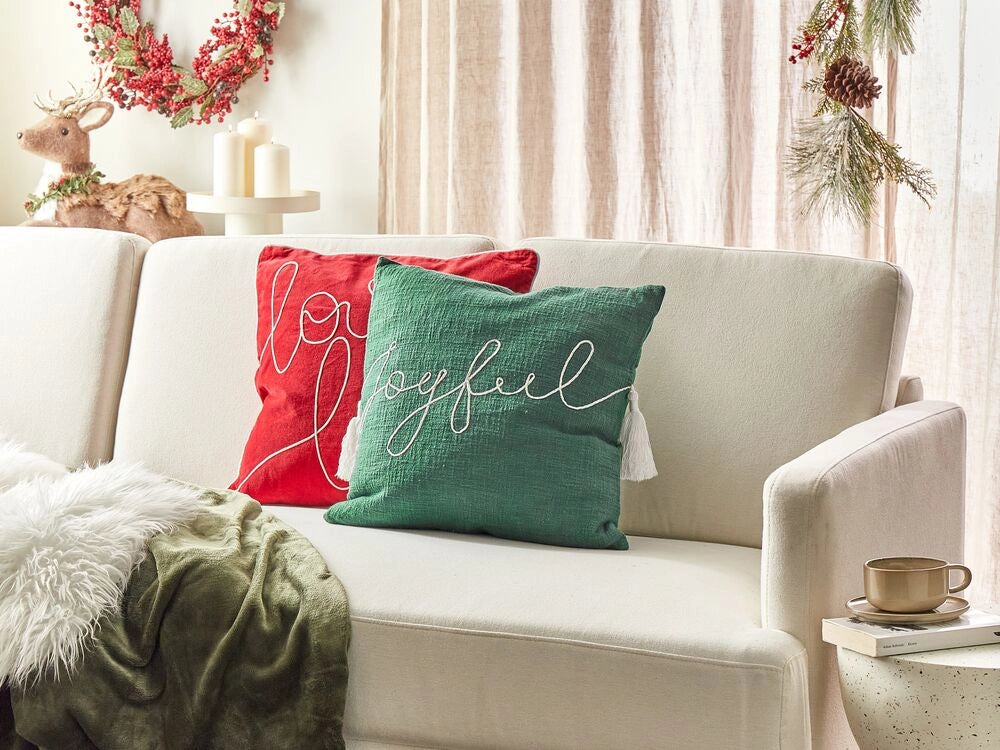 Cuscino decorativo Verde 45 x 45 cm Motivo natalizio Nappe in cotone rimovibili Copritutto Soggiorno Camera da letto
