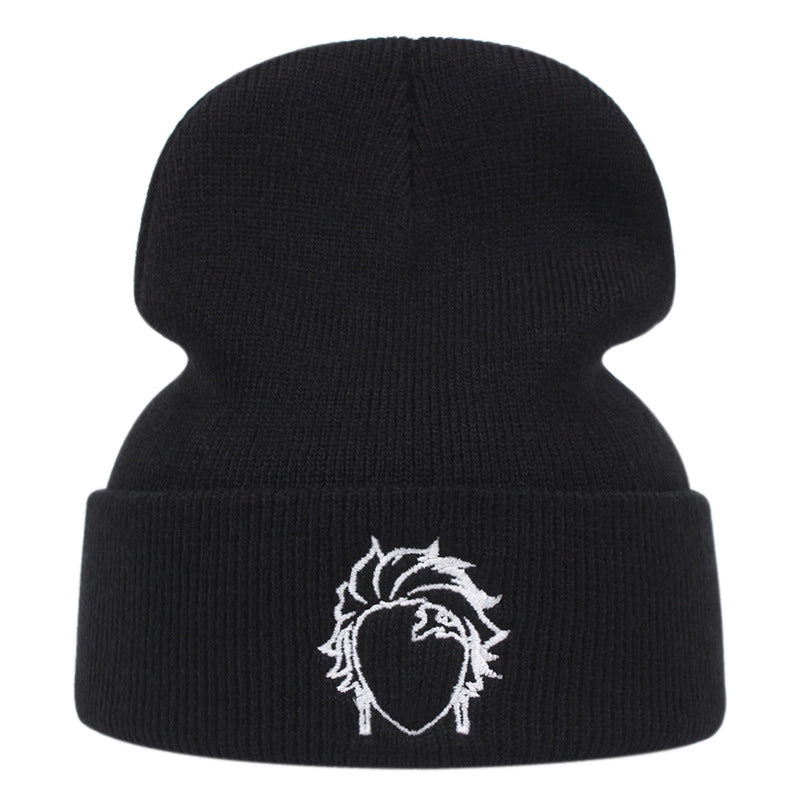 Cappello invernale caldo con ricamo a lama di cacciatore di demoni, colore nero.