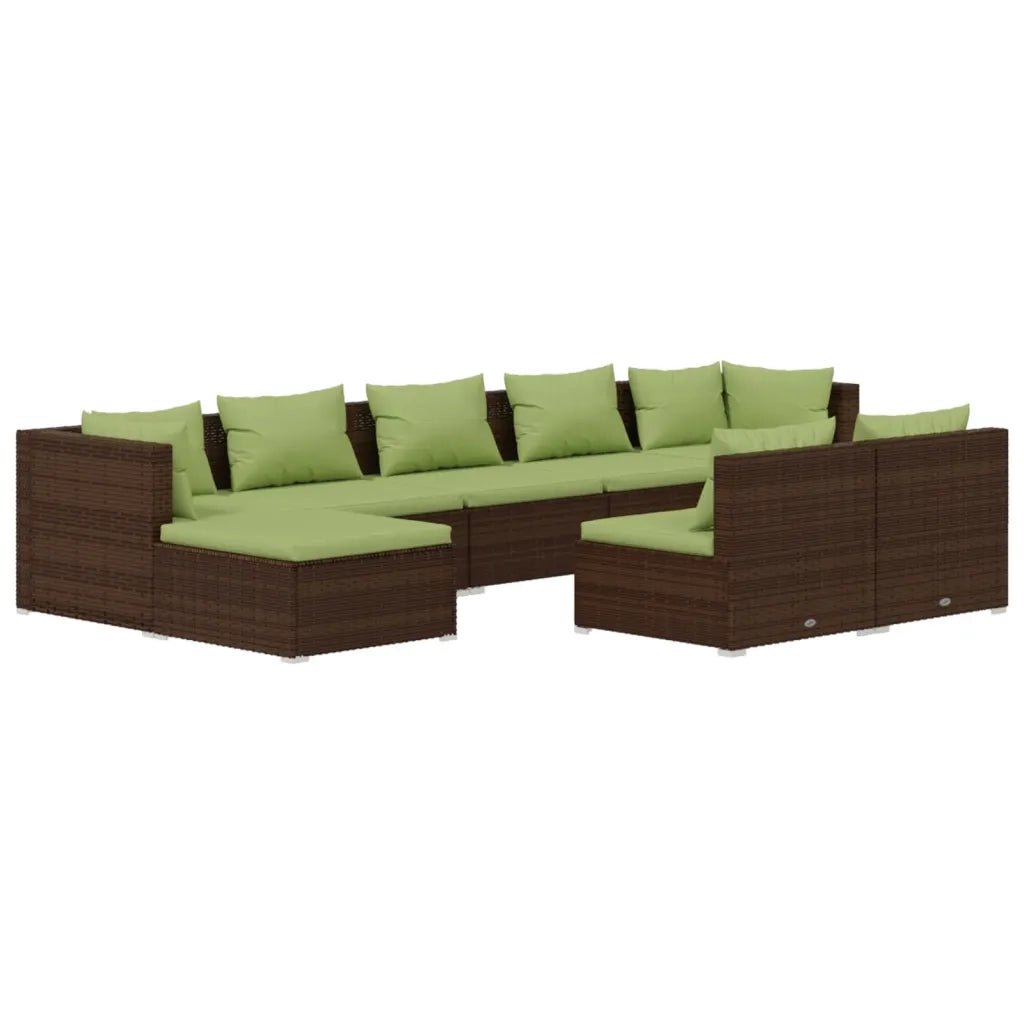 Set Divani da Giardino 9 pz con Cuscini in Polyrattan Marrone 3102004
