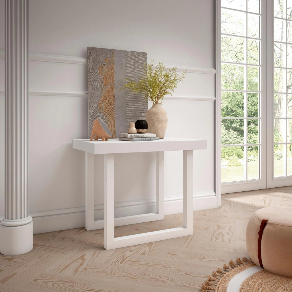 Consolle allungabile, 58 fino 180x90x73cm, Per 8 persone, Gambe in legno, Bianco RF2708