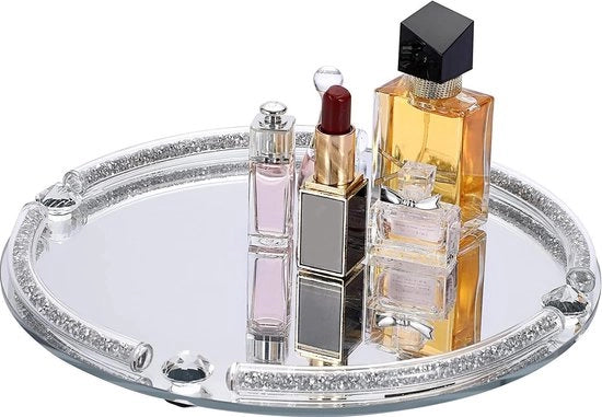 Piatto di servizio da 25 cm con cornice a diamanti a specchio - piatto decorativo per cosmetici, profumi e gioielli - piatto tablet a forma di tazza da etichetta