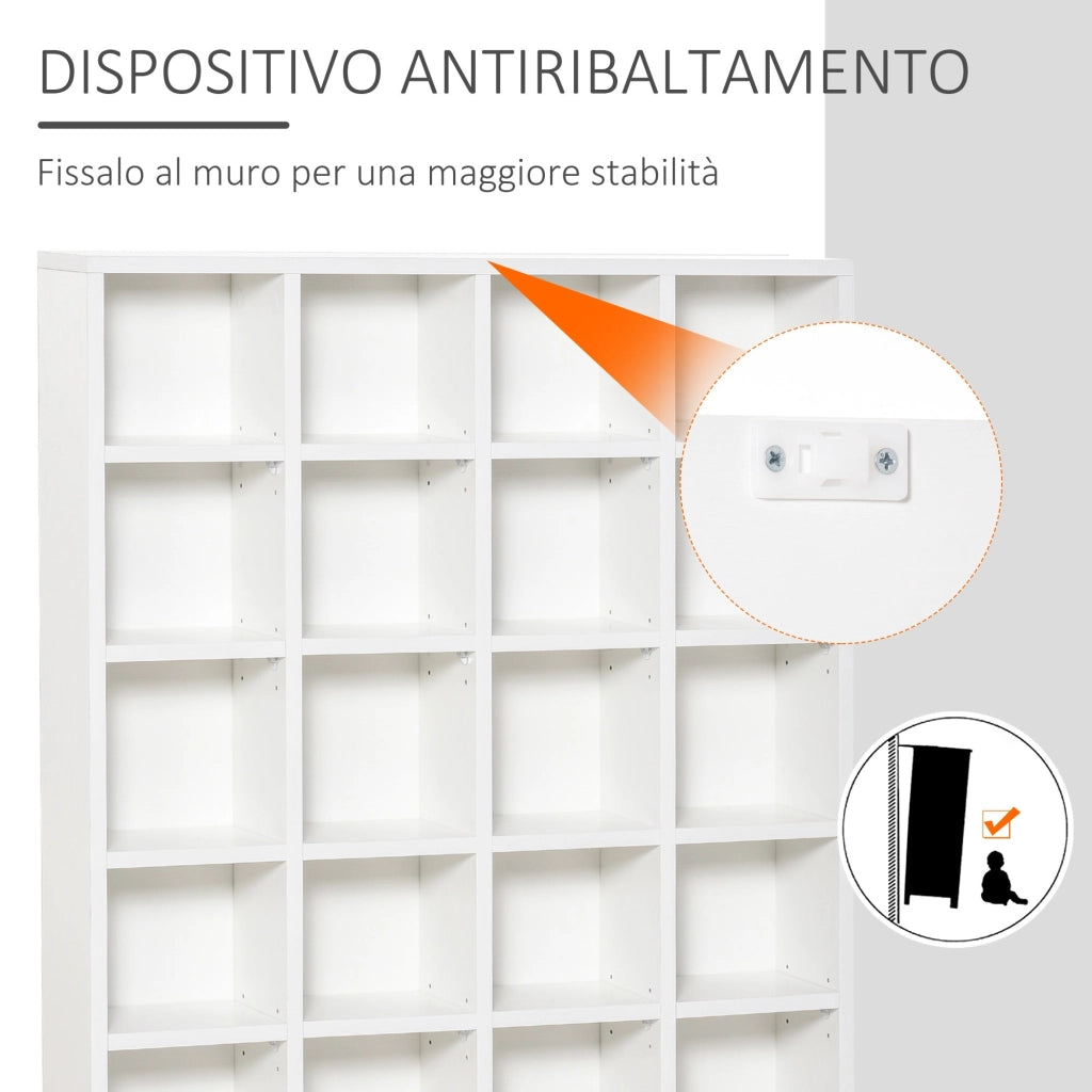 Libreria in Legno 24 Scomparti Bianco 130.5x89x20 cm