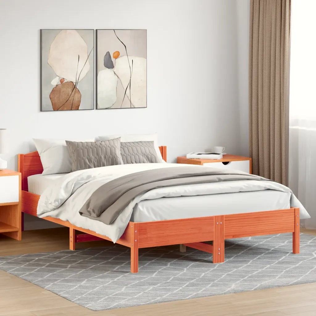 Letto matrimoniale | Letto per adulti | Giroletto senza Materasso Marrone Cera 140x200cm Massello Pino