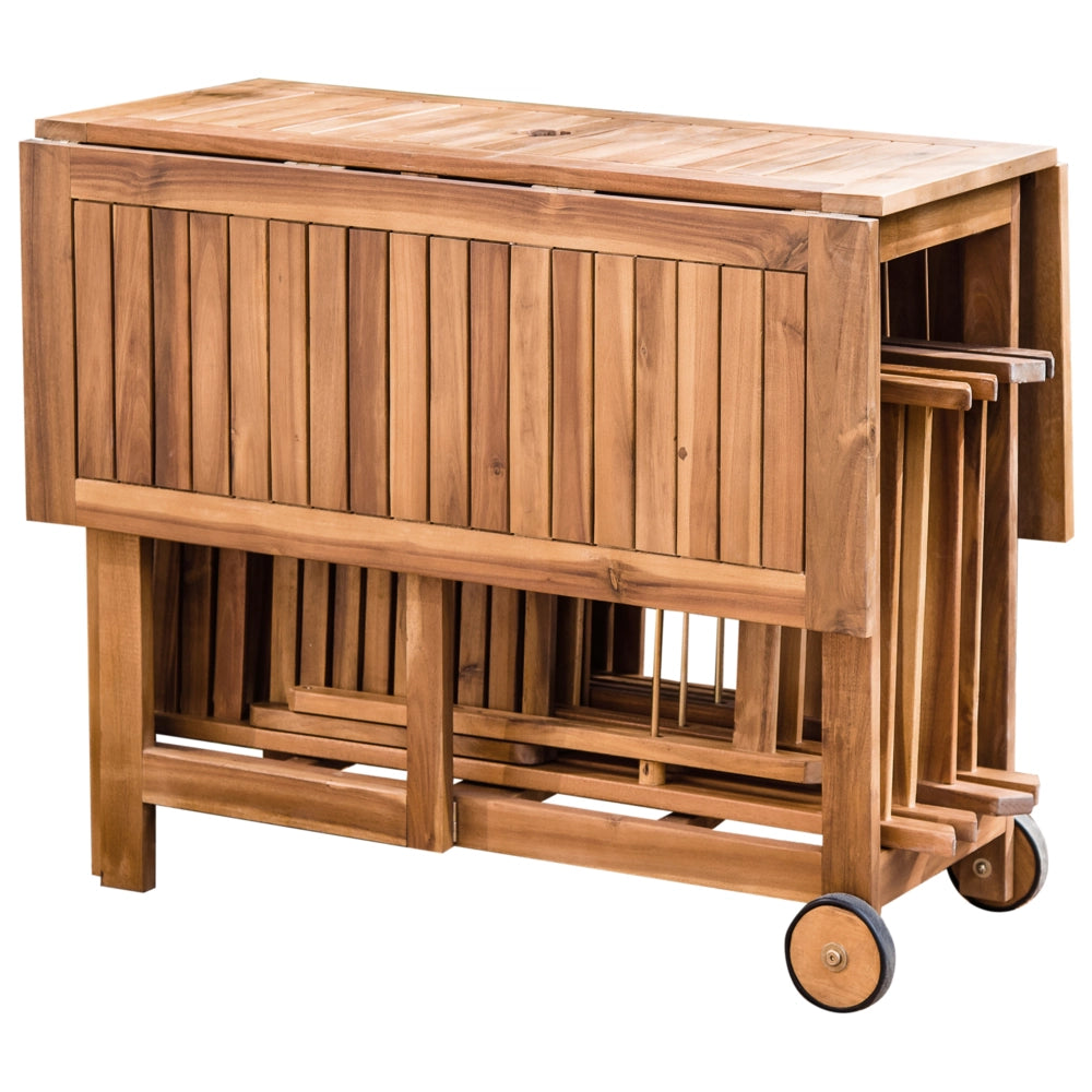 Set da pranzo da giardino Tavolo rettangolare in legno massiccio di acacia chiaro 4 sedie da esterno pieghevoli in stile rustico design moderno