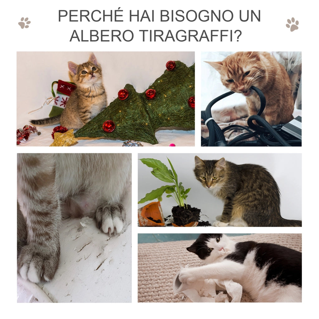 Albero Tiragraffi per Gatti con Casetta e Amaca ¨C Zephmum ¨C Grigio 48x34x95cm