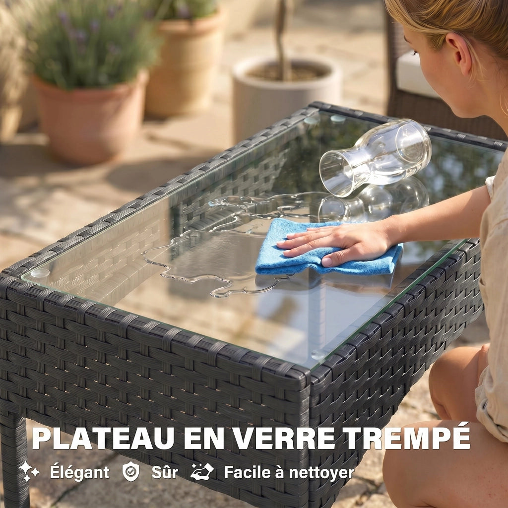 Set da giardino 4 posti in polyrattan con divani e tavolino in vetro ¨C zephmum ¨C grigio