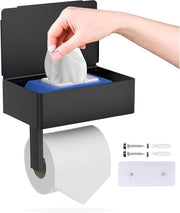 Sostegno per carta igienica - Acciaio inossidabile Sostegno per carta igienica - con contenitore per fazzoletti umidi - Sostegno per carta igienica autoadesivo - senza perforazione - Sostegno per carta igienica da attaccare al muro - per cucina e bagno