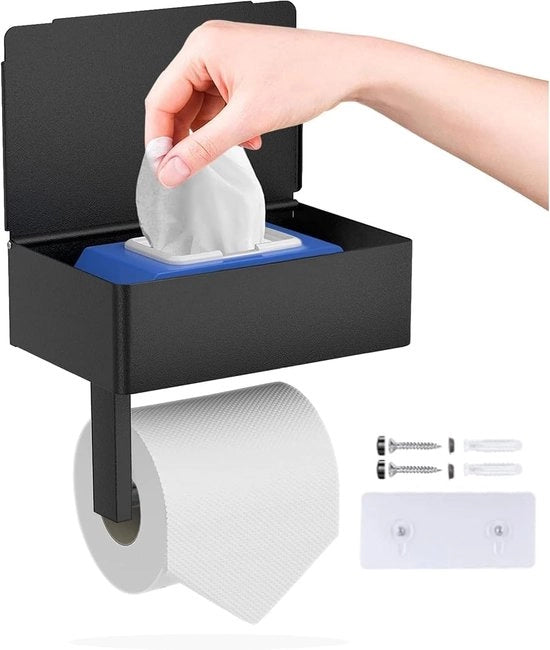 Sostegno per carta igienica - Acciaio inossidabile Sostegno per carta igienica - con contenitore per fazzoletti umidi - Sostegno per carta igienica autoadesivo - senza perforazione - Sostegno per carta igienica da attaccare al muro - per cucina e bagno