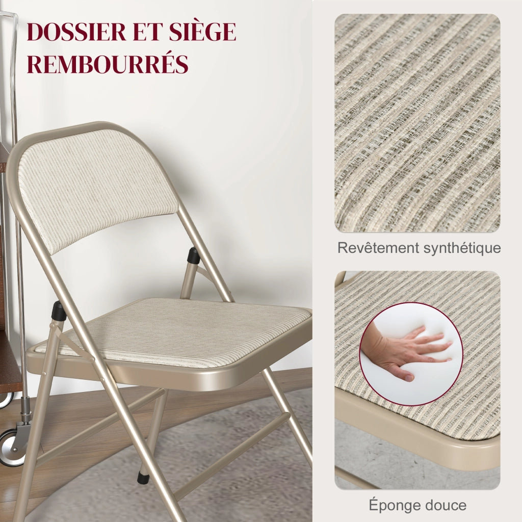 Set 4 Sedie Pieghevoli Pranzo ¨C Zephmum ¨C Beige Struttura Metallo 45x46x78 cm