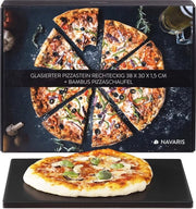 Piatto per pizza XL per forno e barbecue - Piatto ceramico rettangolare 38 x 30 cm - Incluso libro di ricette