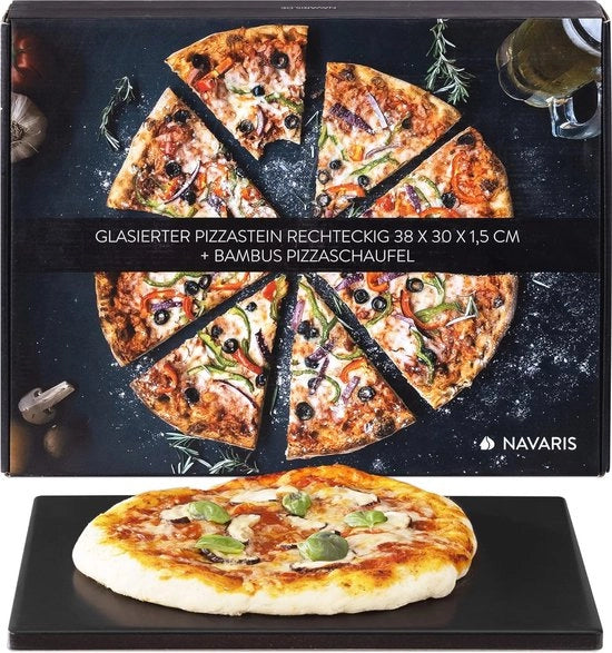 Piatto per pizza XL per forno e barbecue - Piatto ceramico rettangolare 38 x 30 cm - Incluso libro di ricette