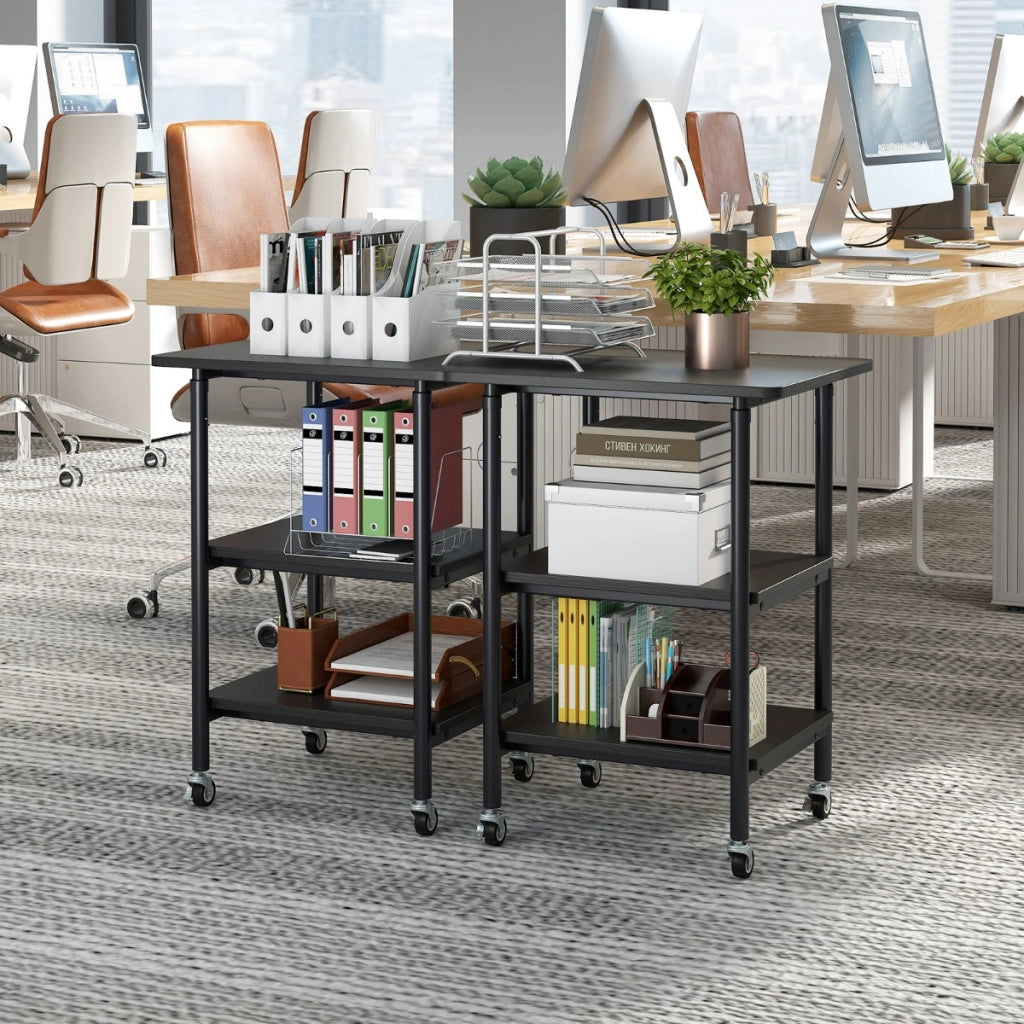 Carrello stampante a con ripiani di stoccaggio e ruote con blocco-Scaffale di stoccaggio mobile per scanner e fax Nero