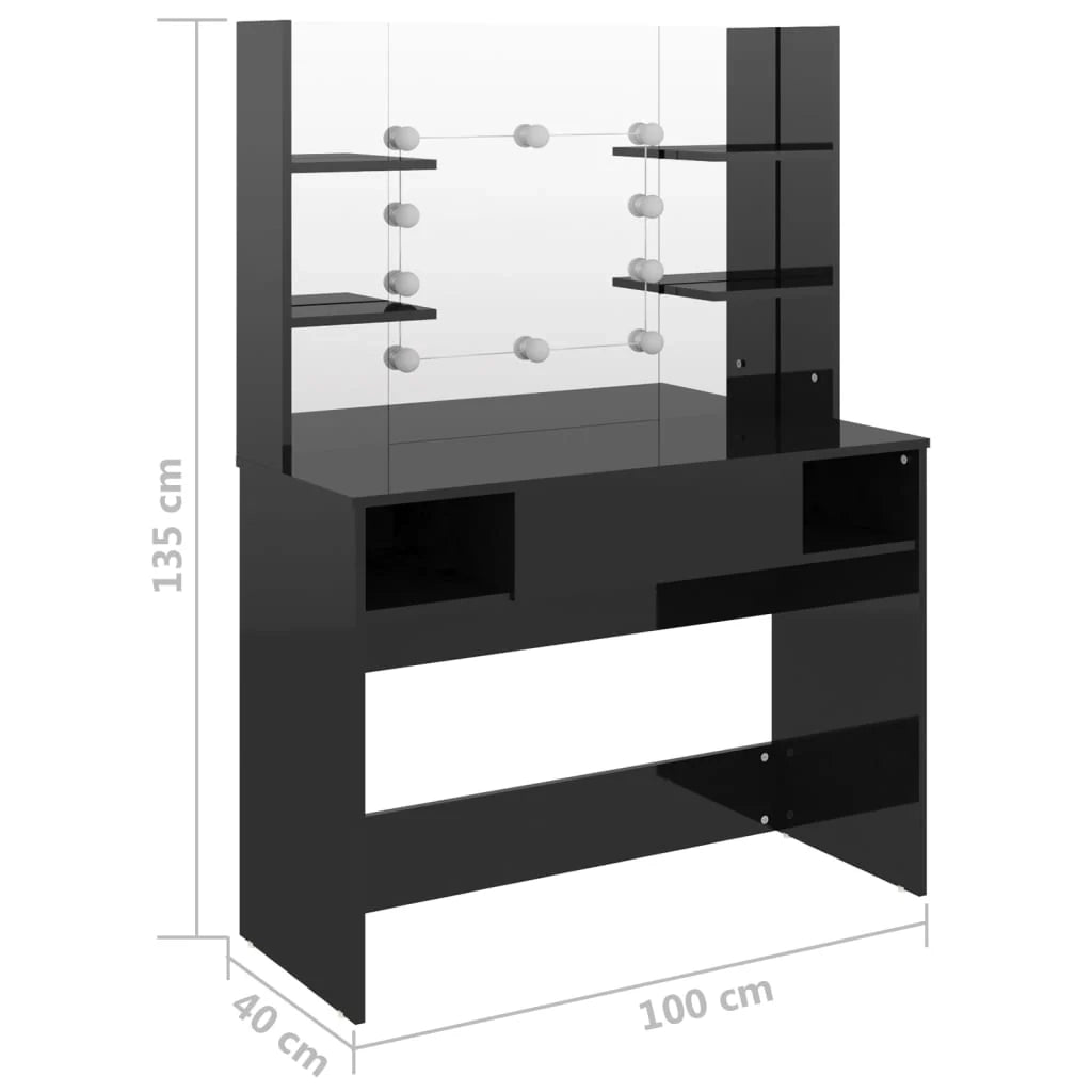 Tavolo da trucco con illuminazione a LED 100 x 40 x 135 cm MDF nero lucido 02_0006252