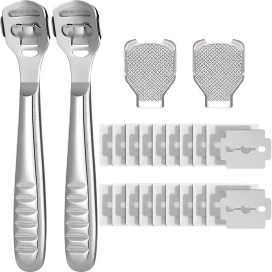 Set di rasatura a 24 lamelle, 20 coppe di riserva, 2 lamelle di rasatura e 2 pietrine, strumento di cura dei piedi, rimuovitore di unghie con manico in metallo (con manico a grata)