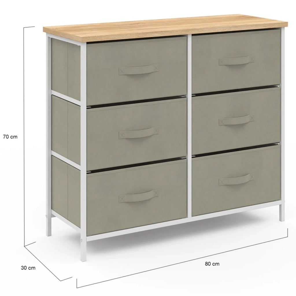 IDMarket - Arcón ALTA 80 cm 6 cajones en tejido gris claro con tapa efecto madera