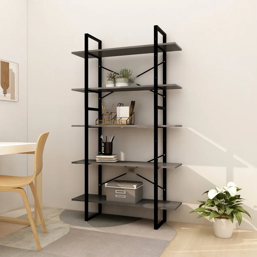 Libreria a 5 Ripiani-Scaffale per Libri-Mobile di Stoccaggio Grigia 100x30x175 cm in Legno di Pino