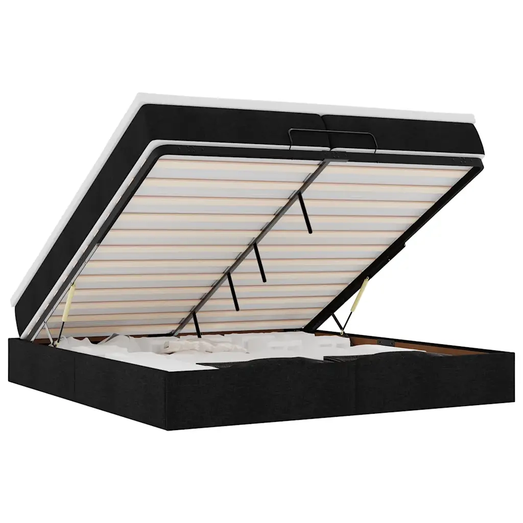 Struttura Letto Pouf con Materassi Nero 200x200 cm in Tessuto 3311136