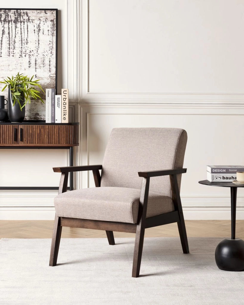 Poltrona Grigio Talpa poliestere tappezzeria design retrò struttura in legno soggiorno