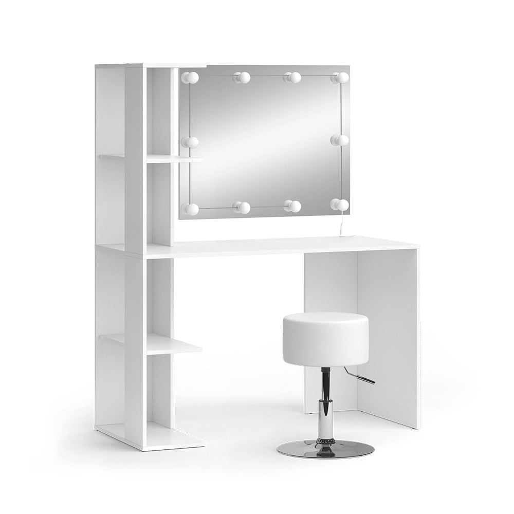 Vicco Tavolo da toilette Bianco 122.2 cm con illuminazione e sgabello