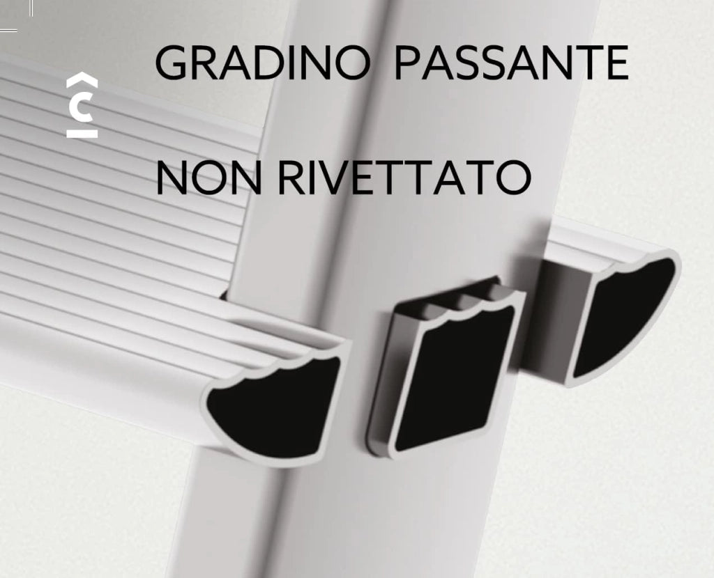 Scala a 8 gradini in Alluminio con portaoggetti per la casa e i professionisti MOD.ATTICA COLOMBO