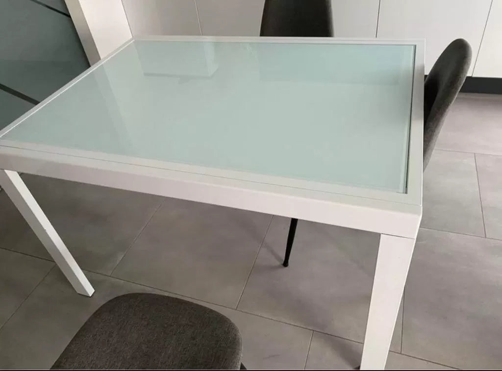 Tavolo allungabile vetro bianco base metallo bianco misura l.120 p.90 h.75