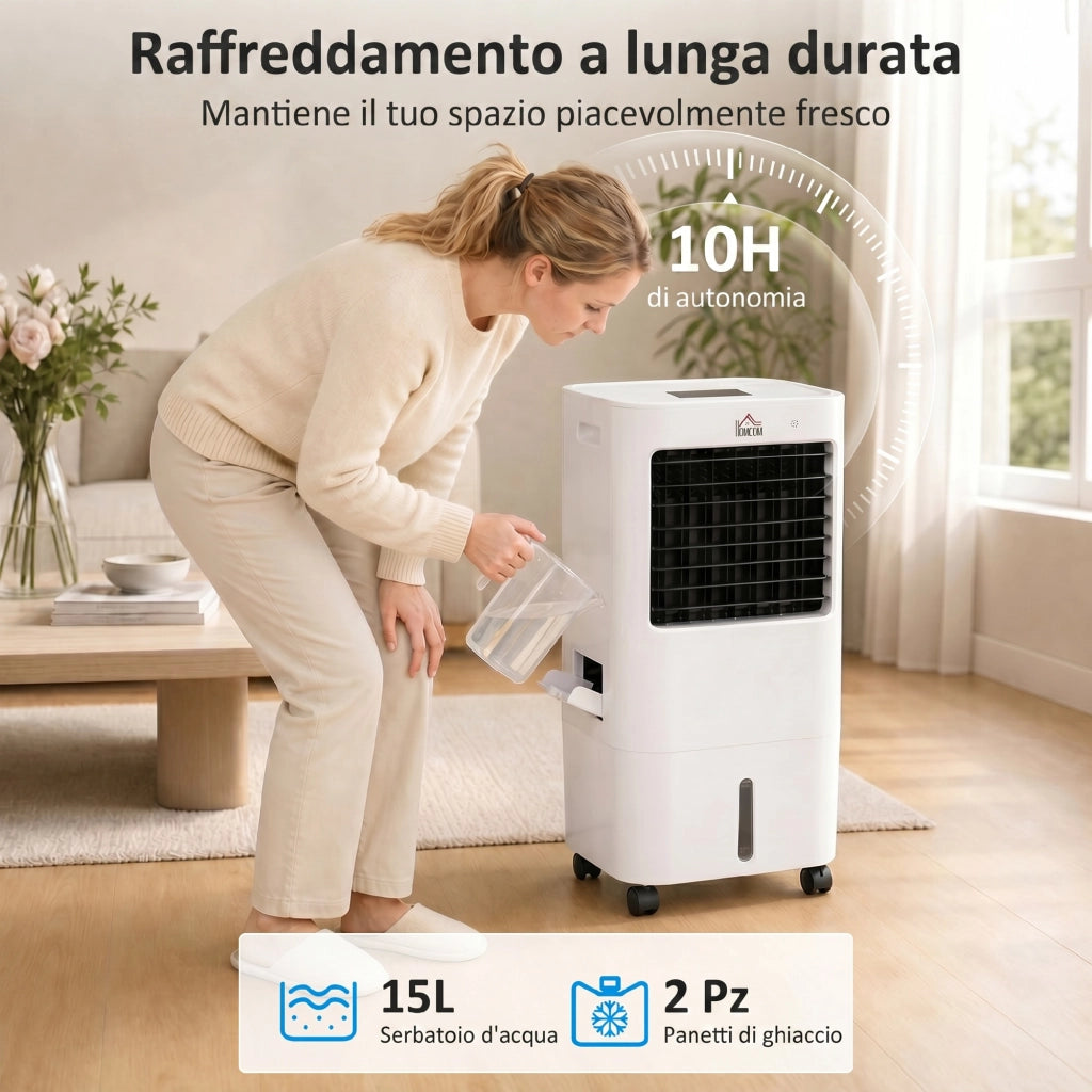 Raffrescatore Evaporativo e Ventilatore con Ghiaccio 3 in 1 a 3 Velocit¨¤ con Timer, 32x37x74 cm, Bianco