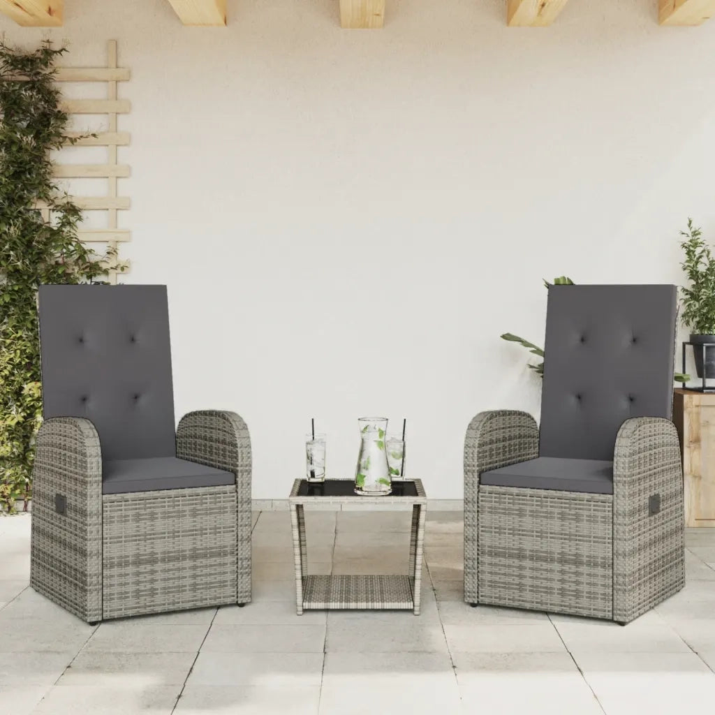 Set da Pranzo da Giardino 3 pz | Set Salotto da Giardino con Cuscini in Polyrattan Grigio
