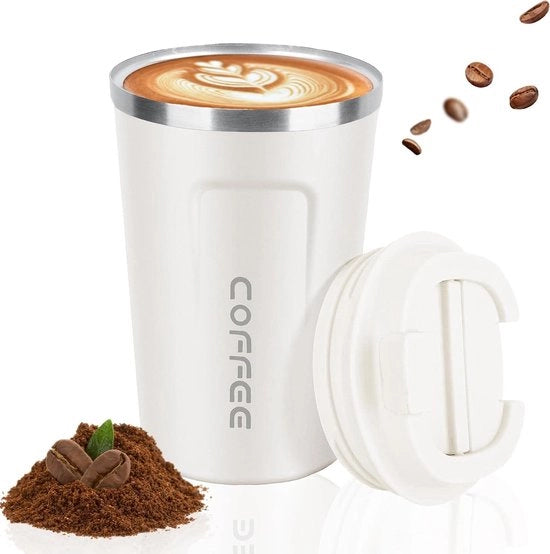 Tazza di caffè termica in acciaio inossidabile senza residui da 380 ml con coperchio per viaggi e campeggio