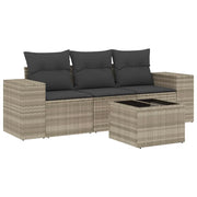 Set Divano da Giardino 4pz | Set Salotto da Giardino con Cuscini Grigio Chiaro Polyrattan