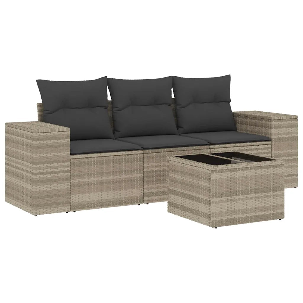 Set Divano da Giardino 4pz | Set Salotto da Giardino con Cuscini Grigio Chiaro Polyrattan