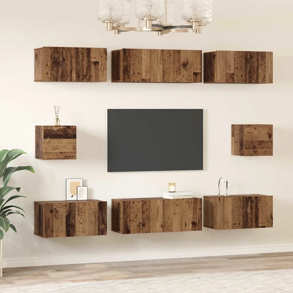 vidaXL Set di mobili TV 8 pcs Legno vecchio Legno multistrato