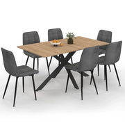 IDMarket - Tavolo da pranzo rettangolare ALIX 160 cm in legno e nero con 6 sedie MILA in velluto grigio scuro
